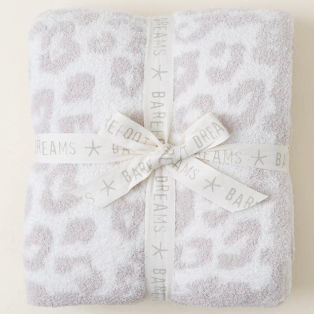 Barefoot Dreams CozyChic Barefoot in The Wild Leopard Cream and Stone Throw Blanket