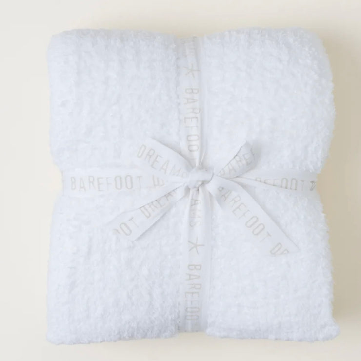 Barefoot Dreams CozyChic White Ribbed Throw Blanket