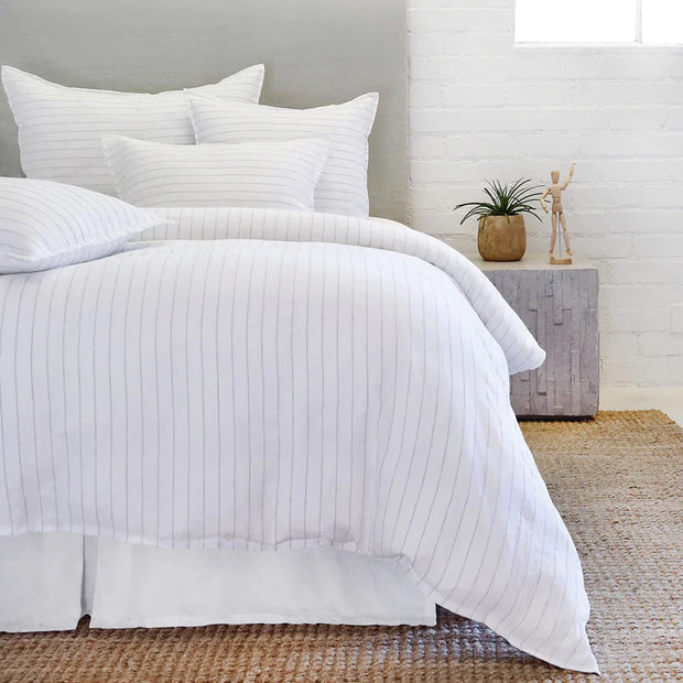 Pom Pom at Home Blake White & Ocean Striped Linen Duvet Cover and Shams ~ Available in Queen and King Sizes