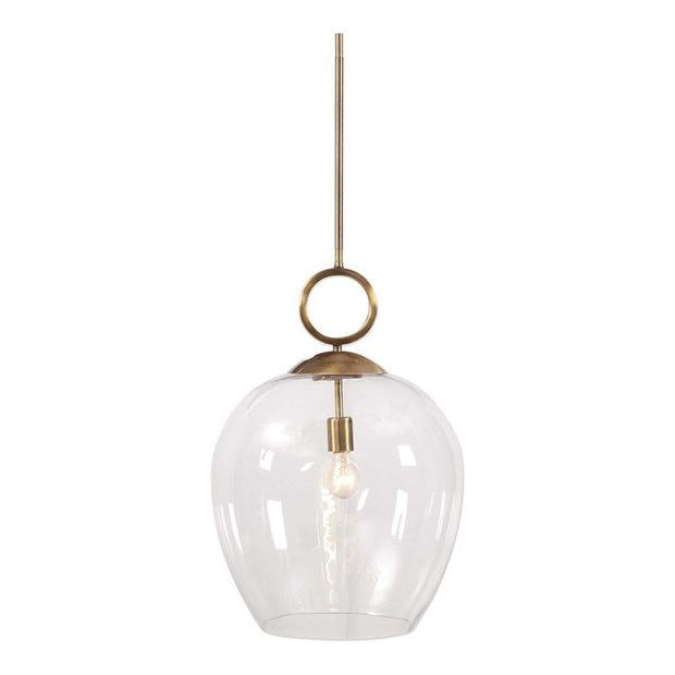 Uttermost Calix Extra Large Clear Blown Glass With Aged Brass Accents Pendant Light