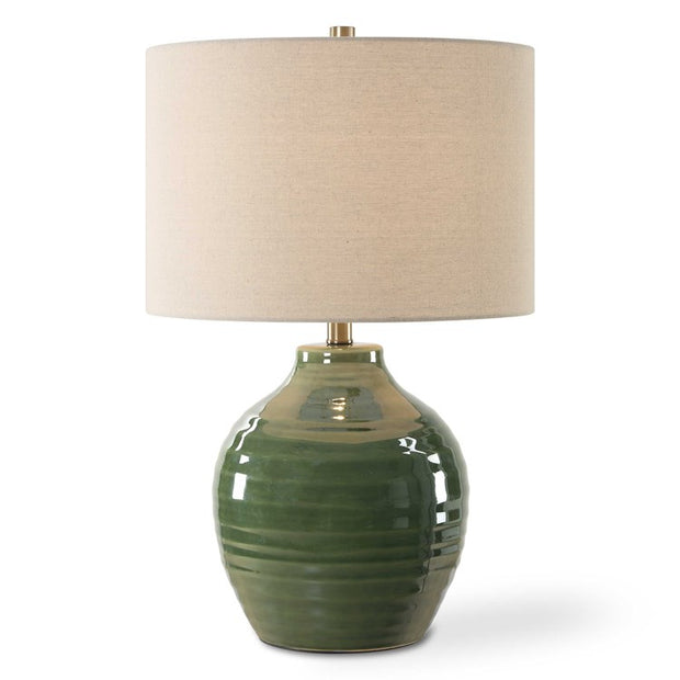 Casa Bella Living Textured Rich Moss Green Glazed Ceramic Lamp