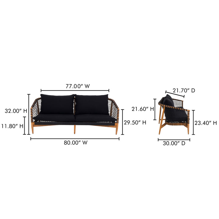 Moe's Home Collection Kuna  Black Outdoor Sofa