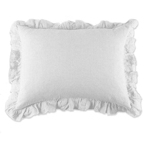 Pom Pom at Home Charlie White Linen Ruffled Duvet Cover and Pillow Shams ~ Available in Twin, Queen and King Sizes