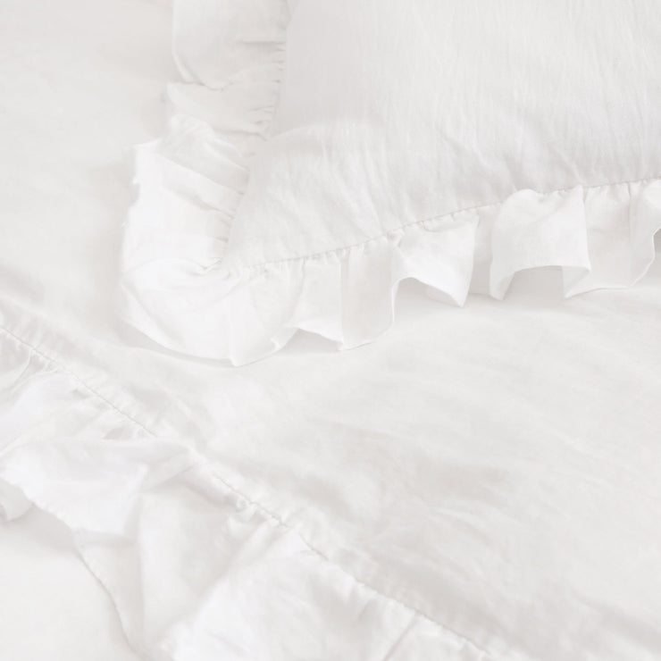 Pom Pom at Home Charlie White Linen Ruffled Duvet Cover and Pillow Shams ~ Available in Twin, Queen and King Sizes