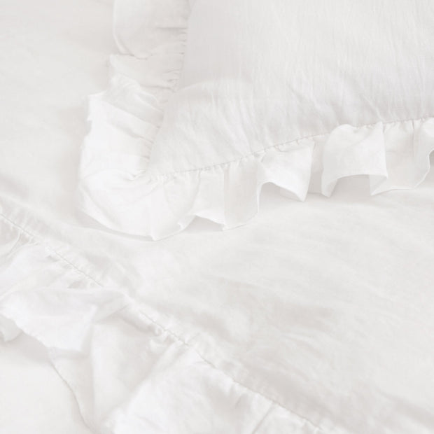 Pom Pom at Home Charlie White Linen Ruffled Duvet Cover and Pillow Shams ~ Available in Twin, Queen and King Sizes
