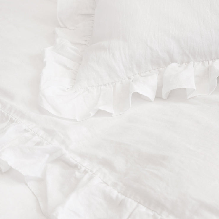 Pom Pom at Home Charlie White Linen Ruffled Duvet Cover and Pillow Shams ~ Available in Twin, Queen and King Sizes