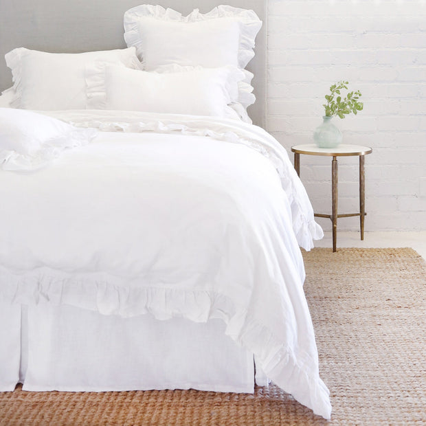 Pom Pom at Home Charlie White Linen Ruffled Duvet Cover and Pillow Shams ~ Available in Twin, Queen and King Sizes