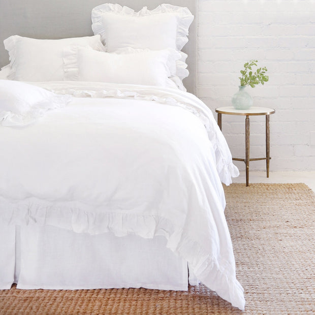Pom Pom at Home Charlie White Linen Ruffled Duvet Cover and Pillow Shams ~ Available in Twin, Queen and King Sizes