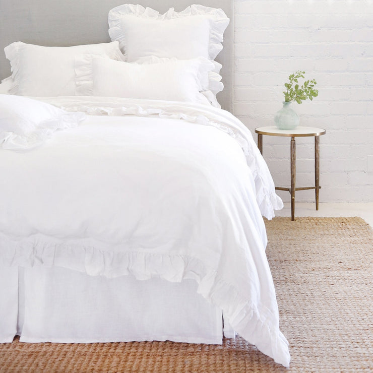 Pom Pom at Home Charlie White Linen Ruffled Duvet Cover and Pillow Shams ~ Available in Twin, Queen and King Sizes