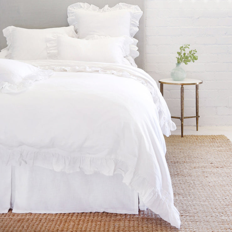 Pom Pom at Home Charlie White Linen Ruffled Duvet Cover and Pillow Shams ~ Available in Twin, Queen and King Sizes