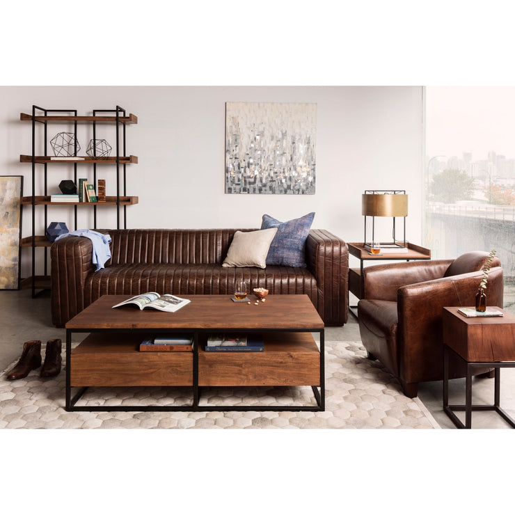 Moe's Home Collection Castle Channel Stiched Dark Brown Leather Sofa
