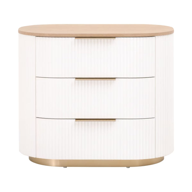 Essentials For Living Arden 3-Drawer Nightstand ~ Light Honey Oak and Matte White, Brushed Brass Hardware