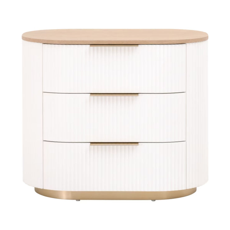 Essentials For Living Arden 3-Drawer Nightstand ~ Light Honey Oak and Matte White, Brushed Brass Hardware