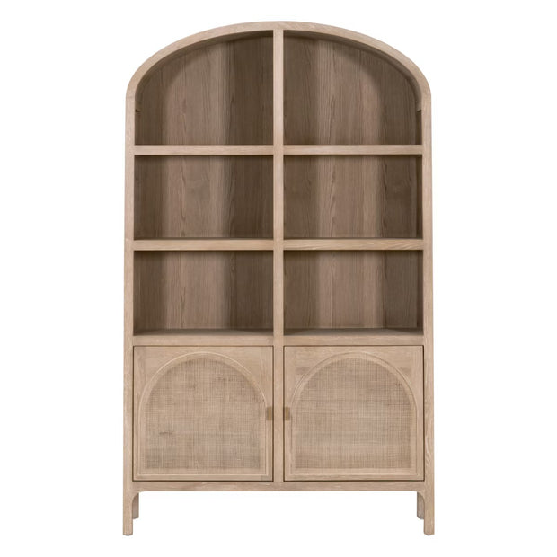 Essentials For Living Cane Storage Smoke Gray Oak And Smoke Gray Cane Bookcase