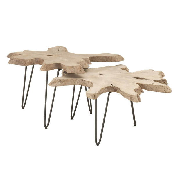Essentials For Living Drift Nesting Coffee Table ~ Gray Teak, Anthracite Iron