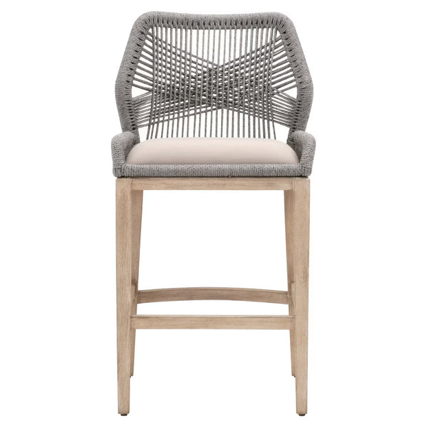 Essentials For Living Loom BarStool~ Platinum Rope, Light Gray With Natural Gray Mahogany Frame