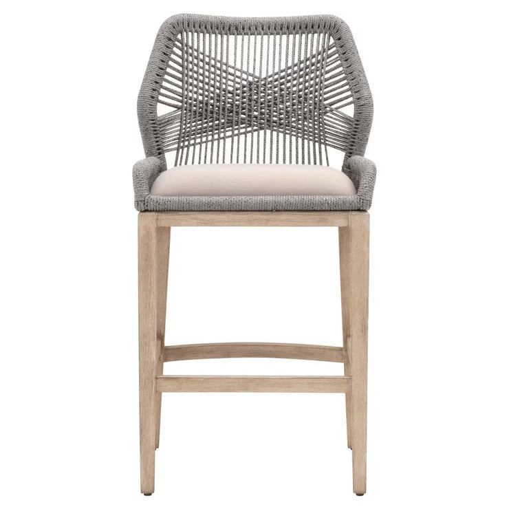 Essentials For Living Loom BarStool~ Platinum Rope, Light Gray With Natural Gray Mahogany Frame