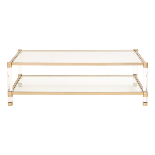 Essentials For Living Nouveau Coffee Table ~ Brushed Brass, Lucite, Clear Glass