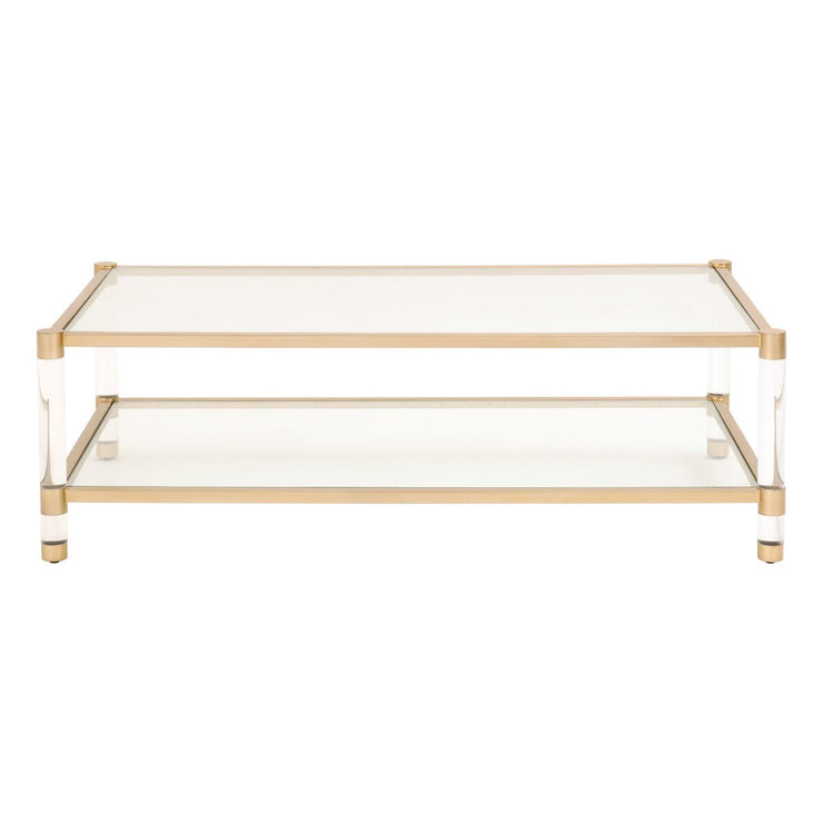 Essentials For Living Nouveau Coffee Table ~ Brushed Brass, Lucite, Clear Glass
