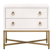 Essentials For Living Strand Shagreen 2-Drawer Nightstand ~ Pearl Shagreen, Brushed Gold Hardware