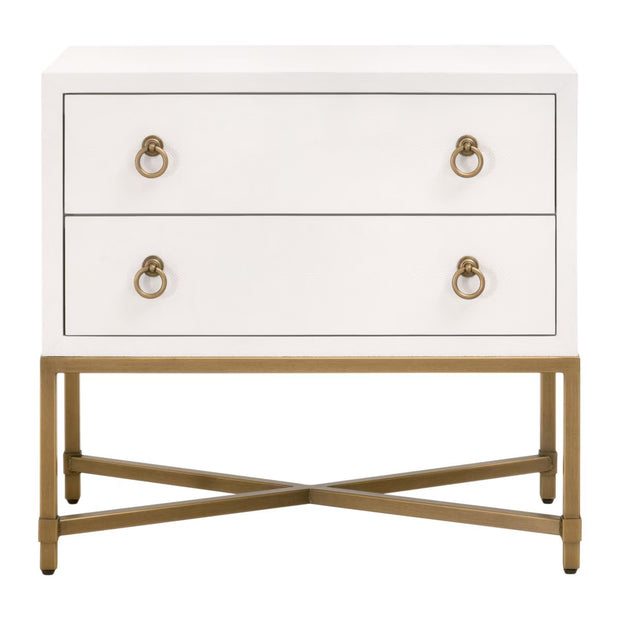 Essentials For Living Strand Shagreen 2-Drawer Nightstand ~ Pearl Shagreen, Brushed Gold Hardware