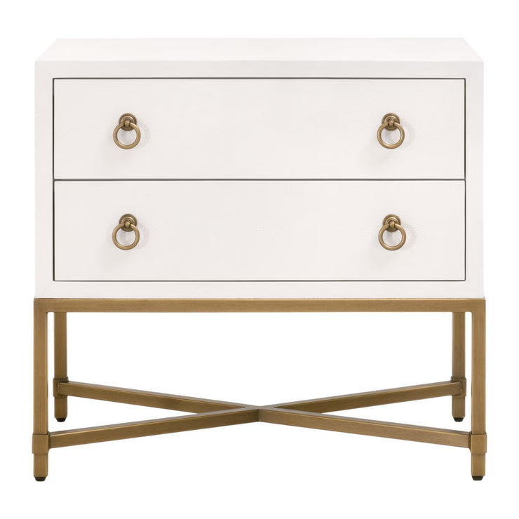 Essentials For Living Strand Shagreen 2-Drawer Nightstand ~ Pearl Shagreen, Brushed Gold Hardware