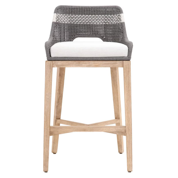 Essentials For Living Tapestry BarStool ~ Dove Flat Rope, White Speckle Stripe, Performance White Speckle With Natural Gray Mahogany Frame