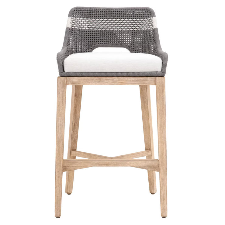 Essentials For Living Tapestry BarStool ~ Dove Flat Rope, White Speckle Stripe, Performance White Speckle With Natural Gray Mahogany Frame