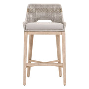 Essentials For Living Tapestry BarStool ~ Taupe & White Flat Rope, Taupe Stripe, Performance Pumice With Natural Gray Mahogany Frame