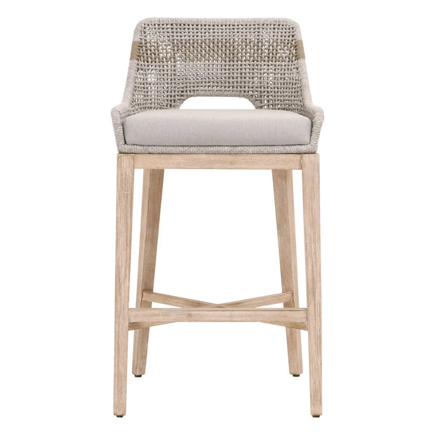 Essentials For Living Tapestry BarStool ~ Taupe & White Flat Rope, Taupe Stripe, Performance Pumice With Natural Gray Mahogany Frame