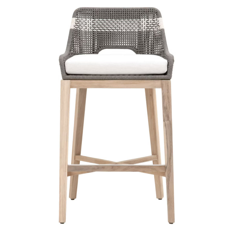 Essentials For Living Tapestry Outdoor Barstool ~ Dove Flat Rope, White Speckle Stripe, Performance White Speckle, Gray Teak
