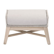 Essentials For Living Tapestry Outdoor Footstool ~ Taupe & White Flat Rope, Performance Pumice, Gray Teak