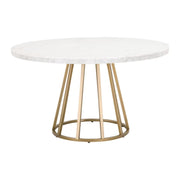 Essentials For Living Turino Round Dining Table ~ White Carrera Marble Top With Brushed Gold Base