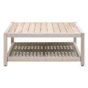 Essentials For Living Wrap Outdoor Square Coffee Table ~ Taupe & White Flat Rope, Gray Teak