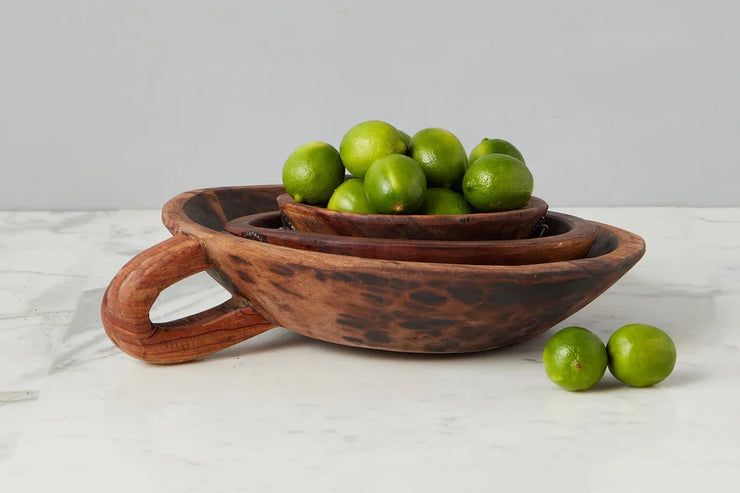 etúHOME Vintage Wood Bowl, Carved Handle