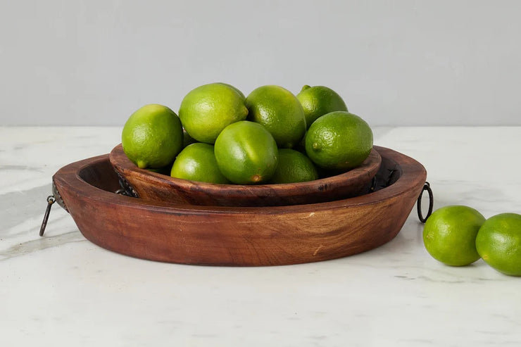 etúHOME Vintage Wood Bowl with Iron Handle, Medium
