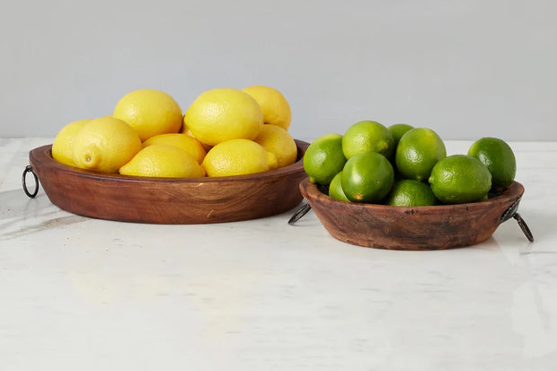 etúHOME Vintage Wood Bowl with Iron Handle, Small