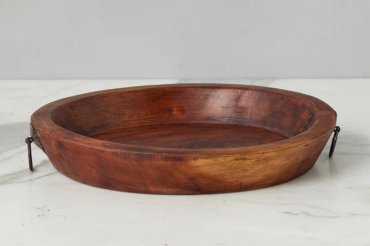 etúHOME Vintage Wood Bowl with Iron Handle, Medium