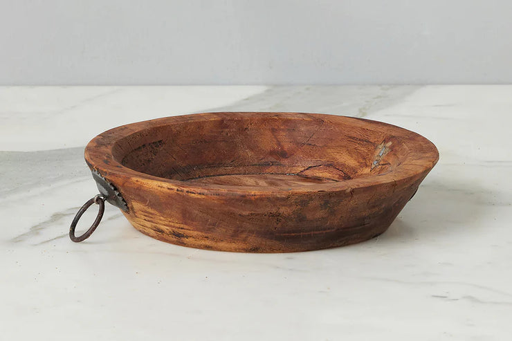 etúHOME Vintage Wood Bowl with Iron Handle, Small