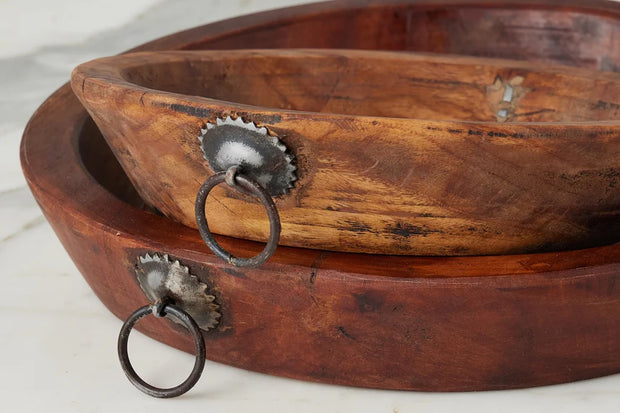 etúHOME Vintage Wood Bowl with Iron Handle, Small