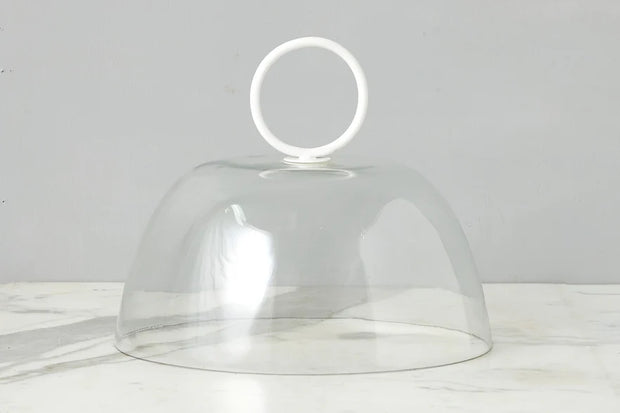 etúHOME Glass Dome Food Cover, White Ring Handle, Large