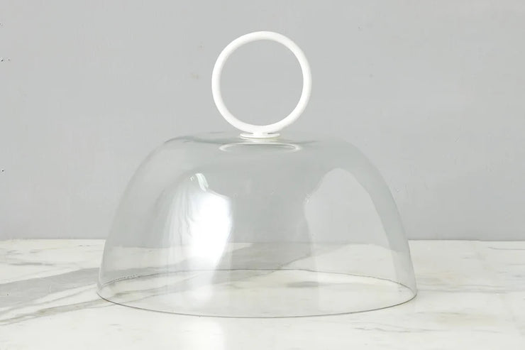 etúHOME Glass Dome Food Cover, White Ring Handle, Large