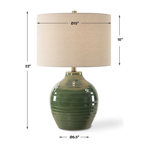 Casa Bella Living Textured Rich Moss Green Glazed Ceramic Lamp