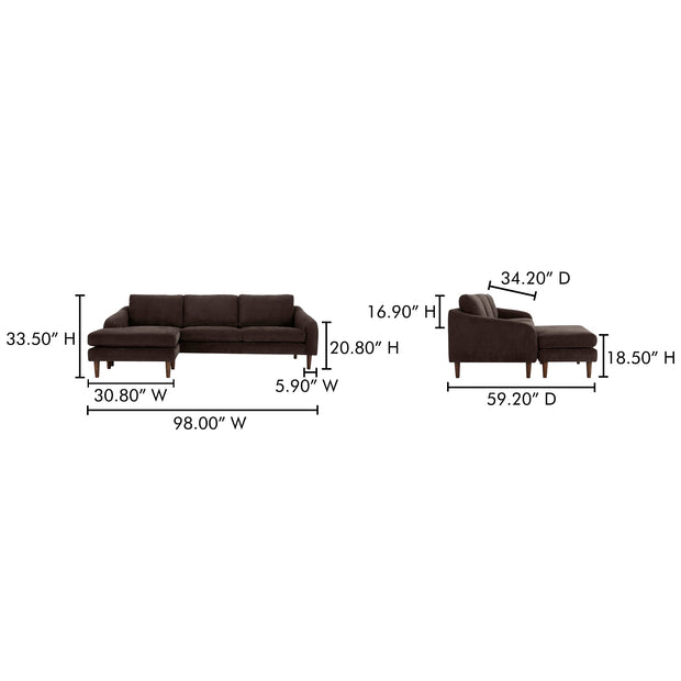 Moe's Home Collection Quinn Dark Brown Sectional