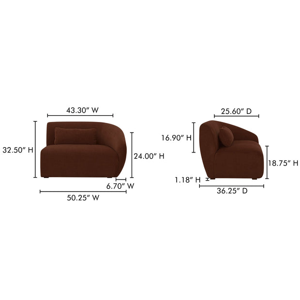 Moe's Home Collection Amelia Chestnut Right Arm Facing Chair