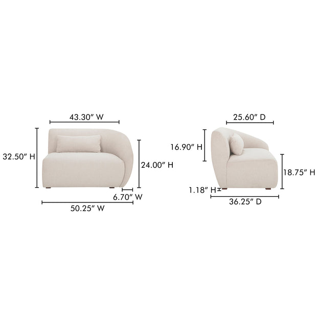 Moe's Home Collection Amelia Warm White Right Arm Facing Chair