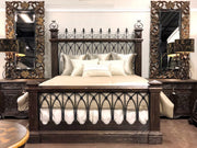Casa Bonita Peruvian Hand-Painted Carved Wood and Hand Forged Iron Fortaleza King Size Bed