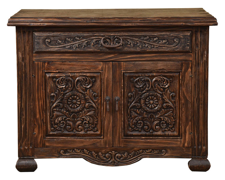 Casa Bonita Peruvian Hand-Painted Carved Wood Fortaleza Large Nightstand