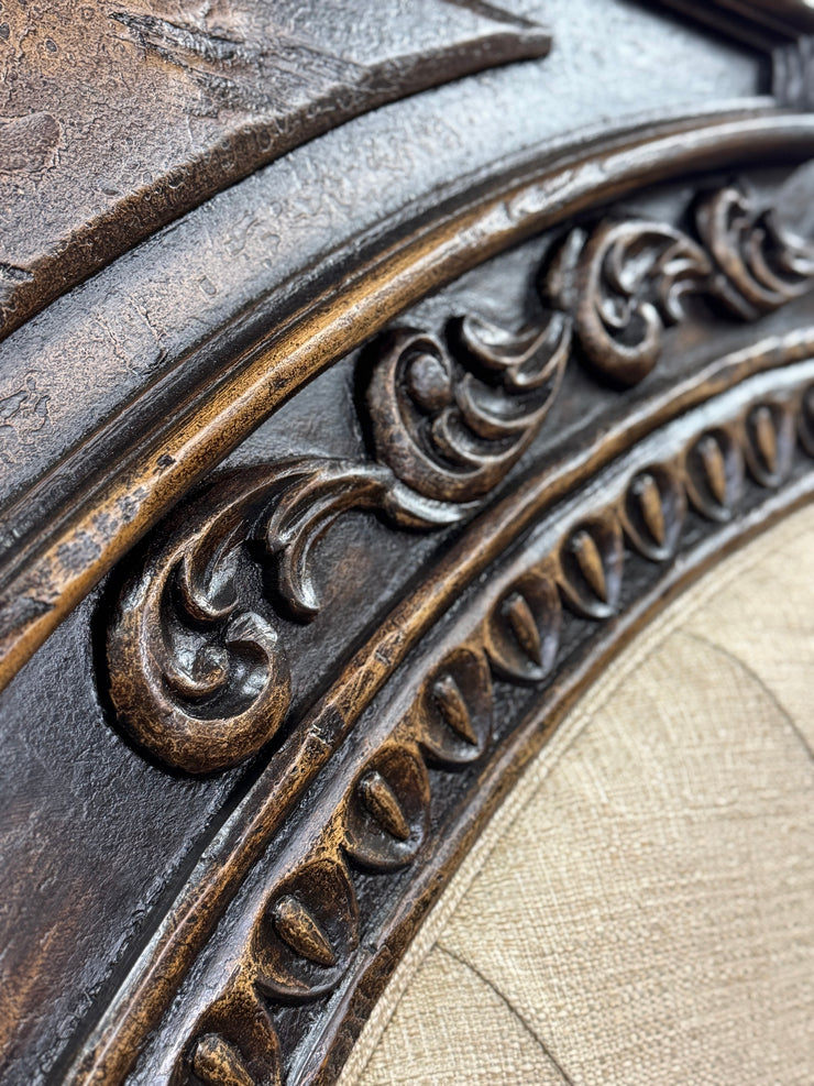 Casa Bonita Peruvian Hand-Painted Carved Wood and Tufted Linen Francesca King Size Bed