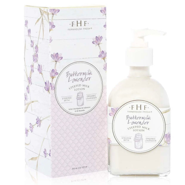 Farmhouse Fresh Buttermilk Lavender Steeped Milk Lotion 8 oz. Pump Top Glass Bottle